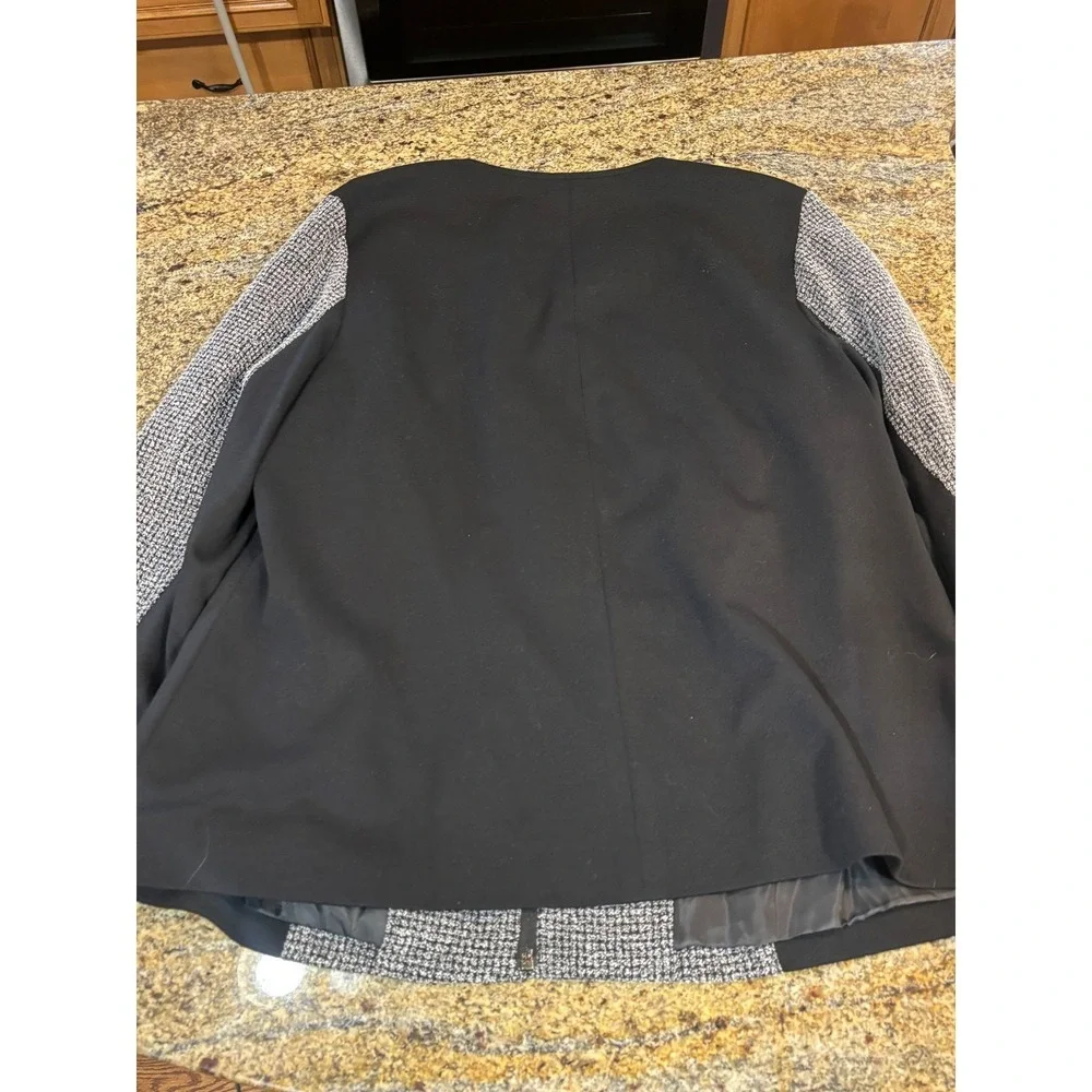 Alfred Dunner Woman‎ 16W Oscar Night Jacket Black White Tweed Beaded Zip Church